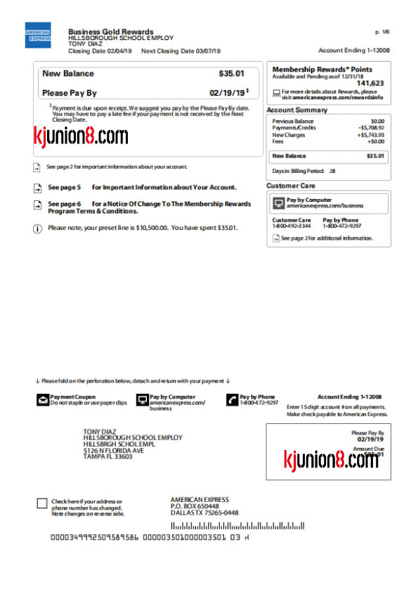 Bank of America银行对账单