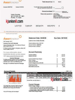 美国德克萨斯州水电账单