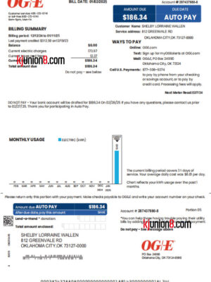 美国俄克拉荷马州电费账单