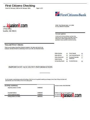 First Century Bank银行对账单