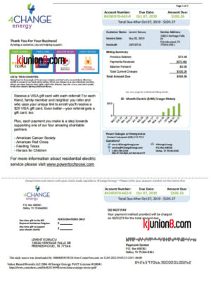 德克萨斯州电费账单