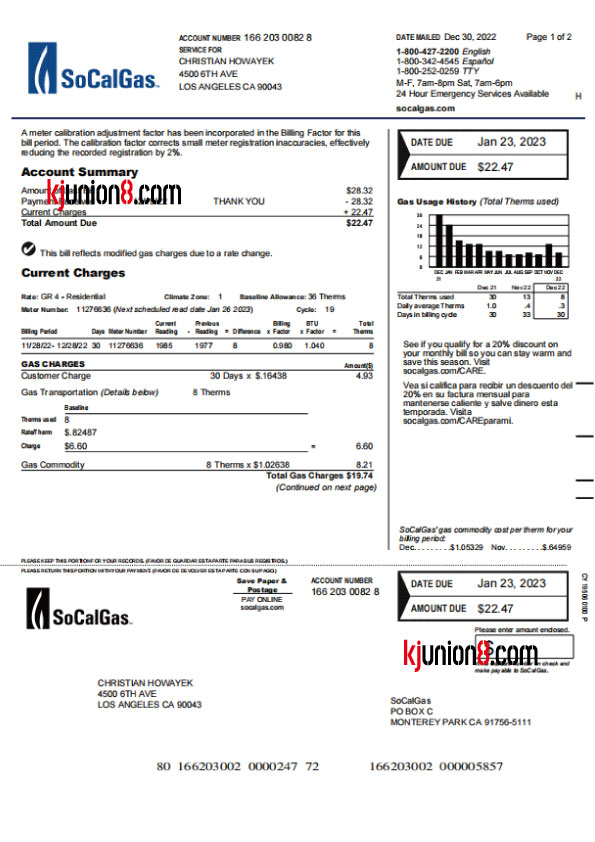 19 美国加利福利亚-洛杉矶-天燃气账单