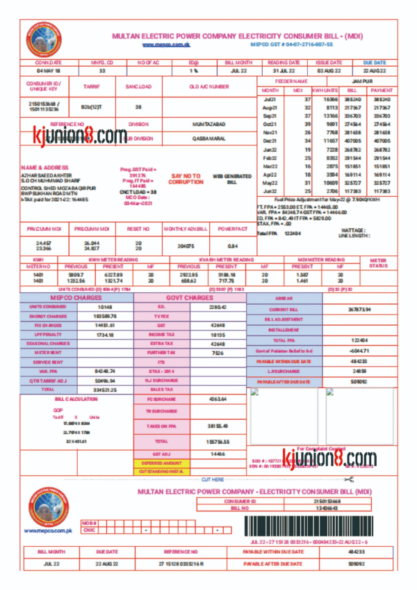 巴基斯坦电费账单