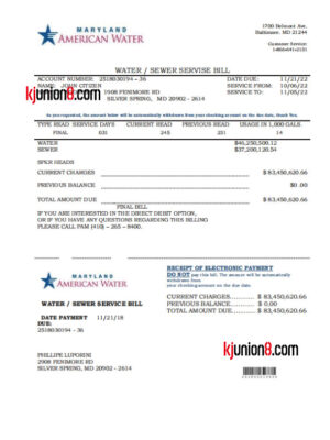 美国水费账单
