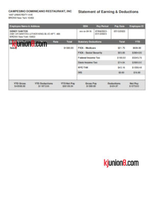 Campesino-Dominicano-Restaurant员工薪资单