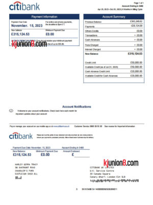 Citibank（花旗银行，英国分行）信用卡对账单