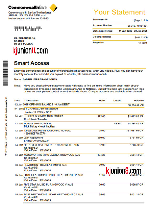 Commonwealth-Bank-of-Netherlands（澳大利亚联邦银行荷兰分行）对账单