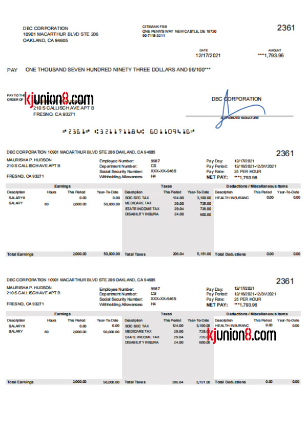 DBC-CORPORATION薪资单