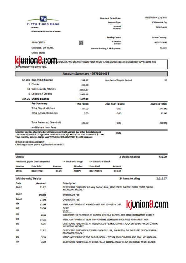 FIFTH-THIRDBANK银行对账单