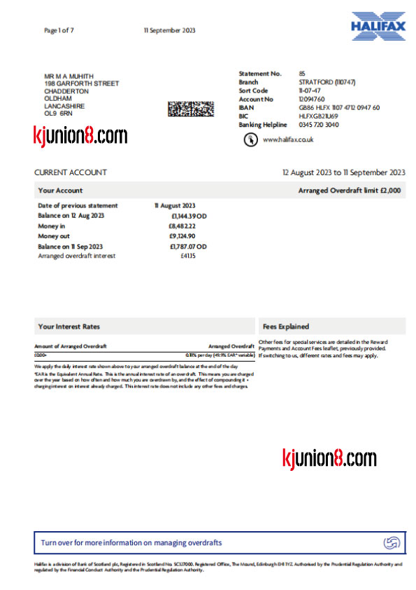 英国Halifax银行对账单