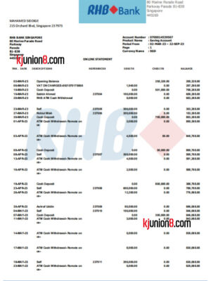 RHB-Bank（新加坡分行）对账单