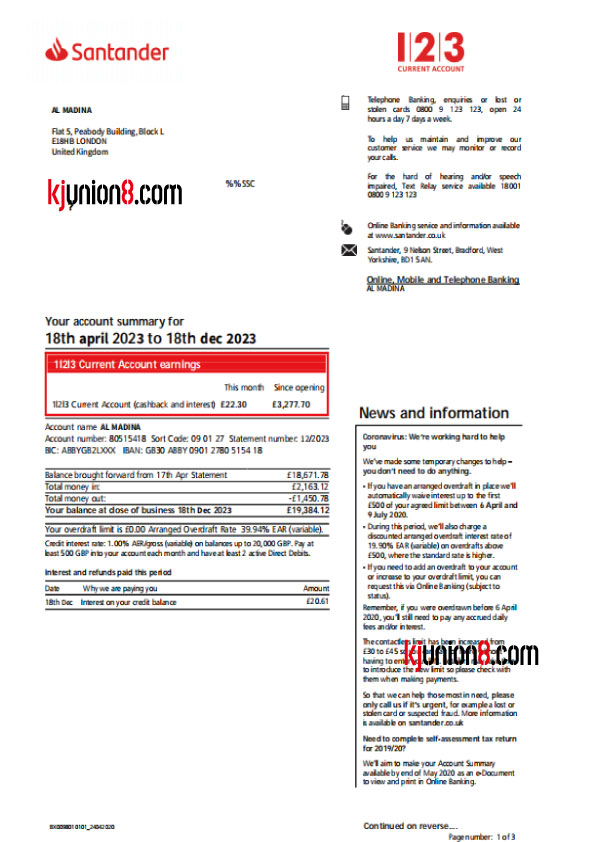 Santander-UK对账单