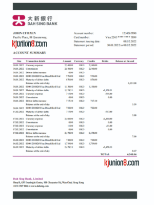 香港大新银行流水账单 香港大新银行流水账单
