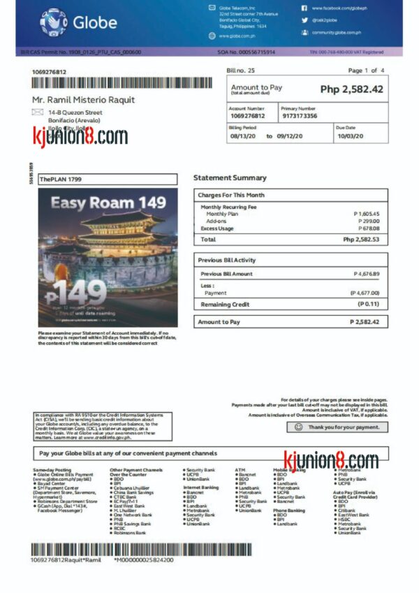 菲律宾电信账单