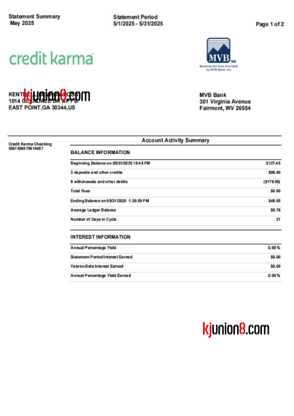 MVB Bank银行对账单