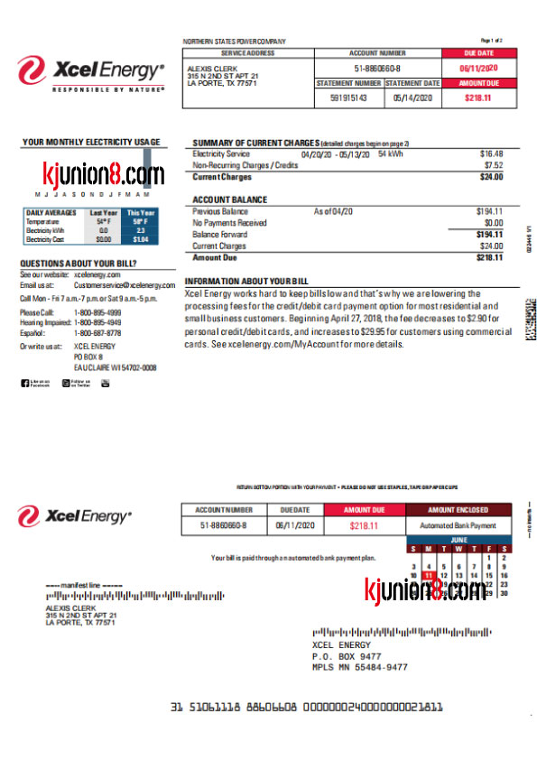 产品 德克萨斯州电费账单