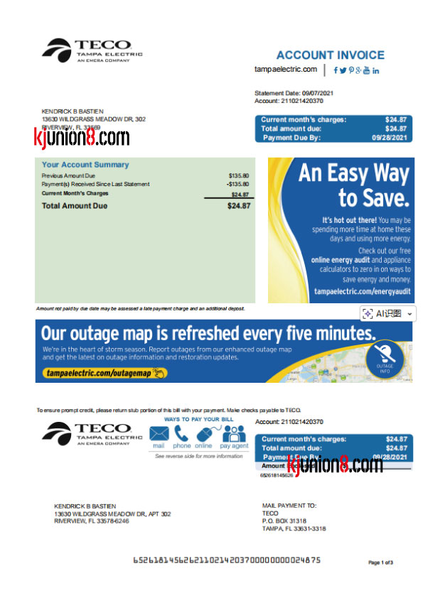 佛罗里达州电费账单4 美国佛罗里达州电费账单