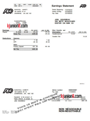 加拿大剑桥市薪资单
