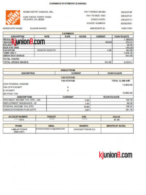 加拿大（加得宝）公司薪资单
