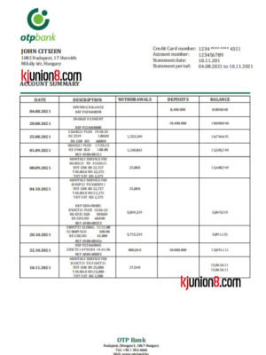 OTB Bank信用卡对账单