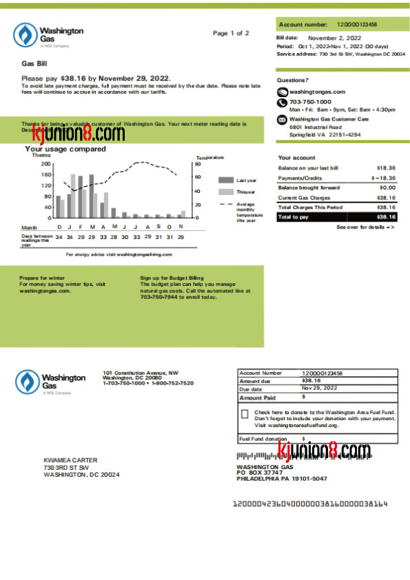 华盛顿燃气费账单 美国燃气费账单