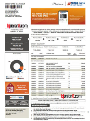ICICI Bank信用卡对账单
