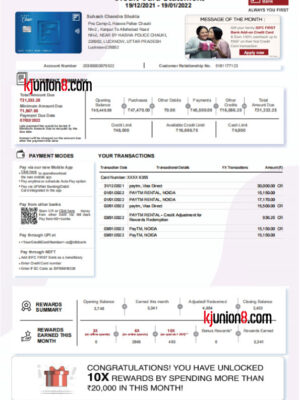 IDFC FIRST Bank信用卡对账单
