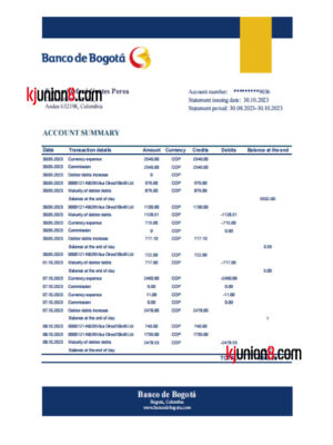 Banco de Bogotá银行对账单