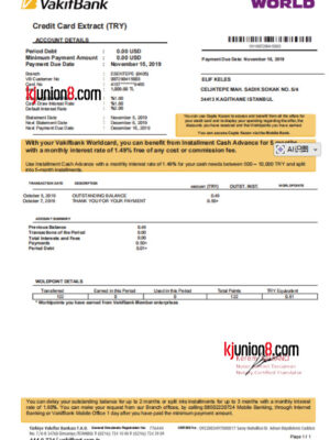 VakıfBank信用卡对账单