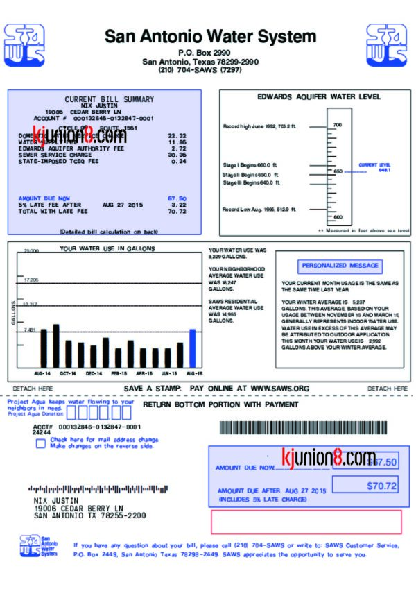 圣安东尼奥供水系统 圣安东尼奥市水费账单