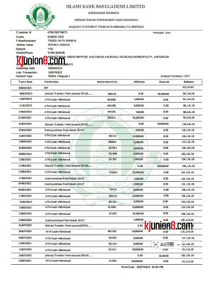 Islami Bank Bangladesh Limited银行对账单