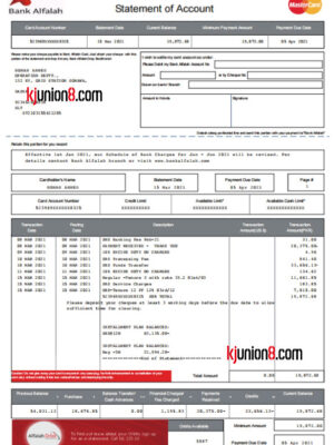 Bank Alfalah信用卡对账单（Mastercard）