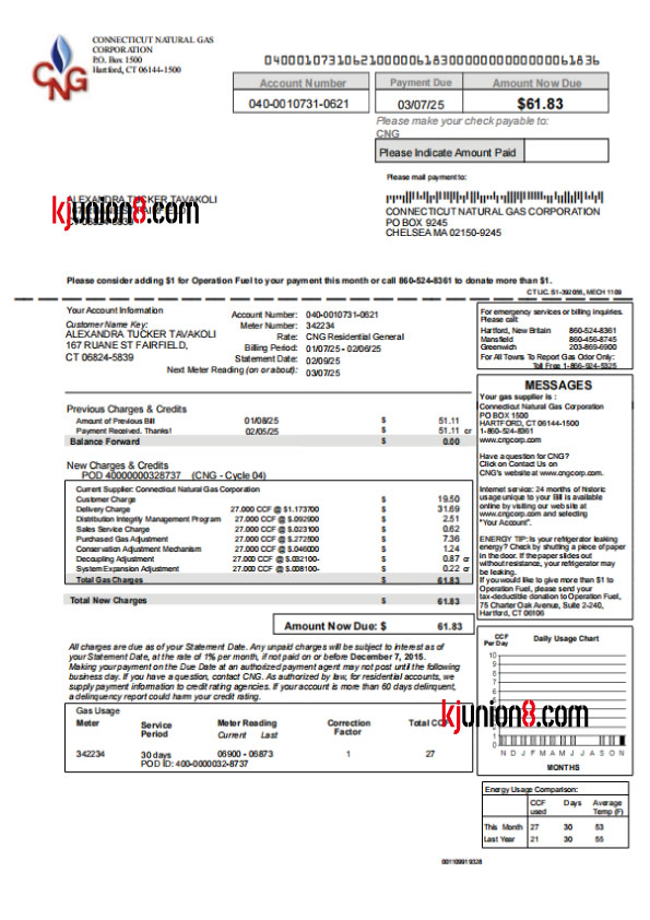 美国天然气账单
