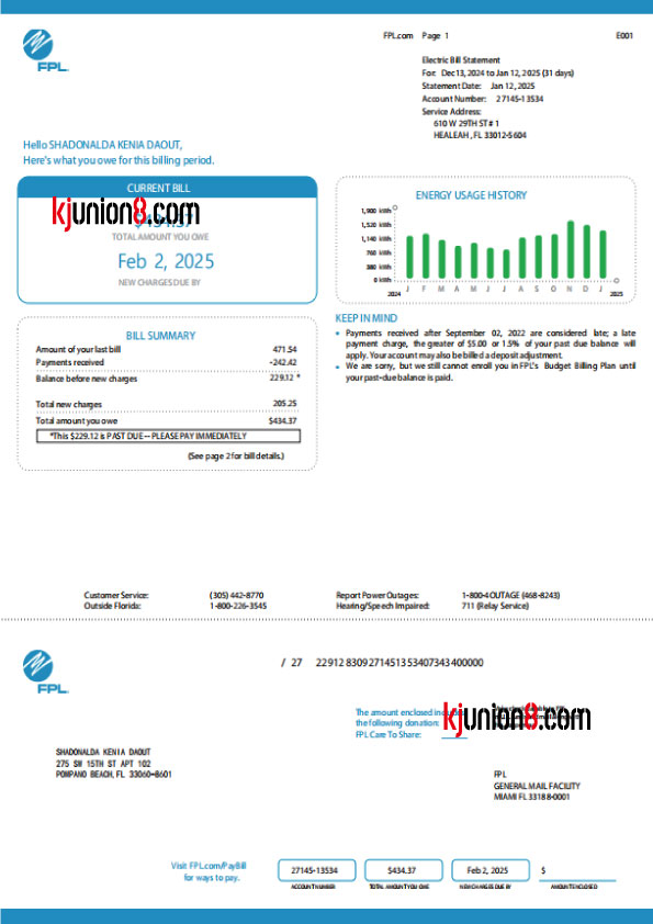 弗罗里达州电费账单 美国弗罗里达州电费账单