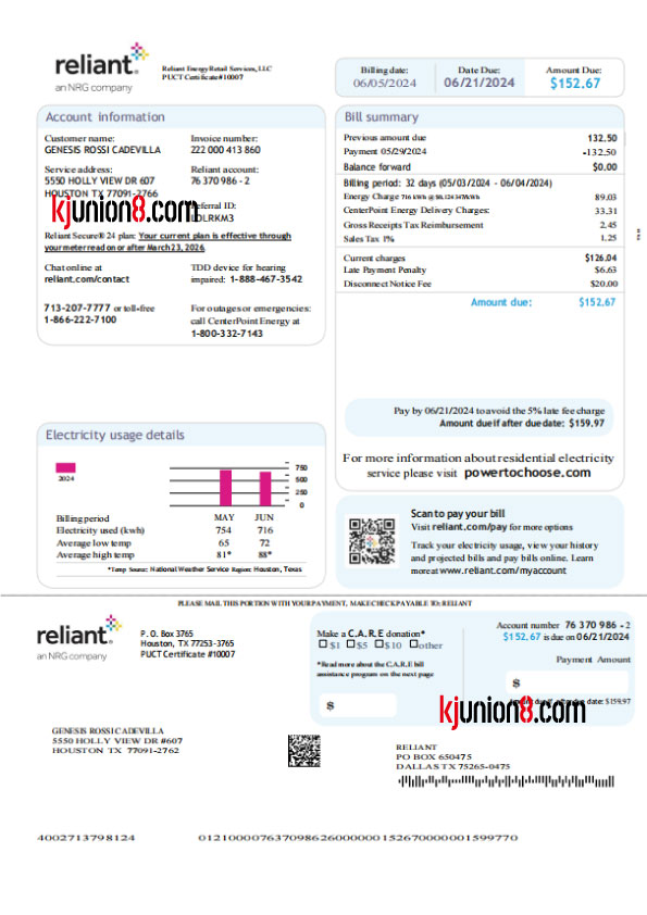 德克萨斯州休斯顿市电力账单