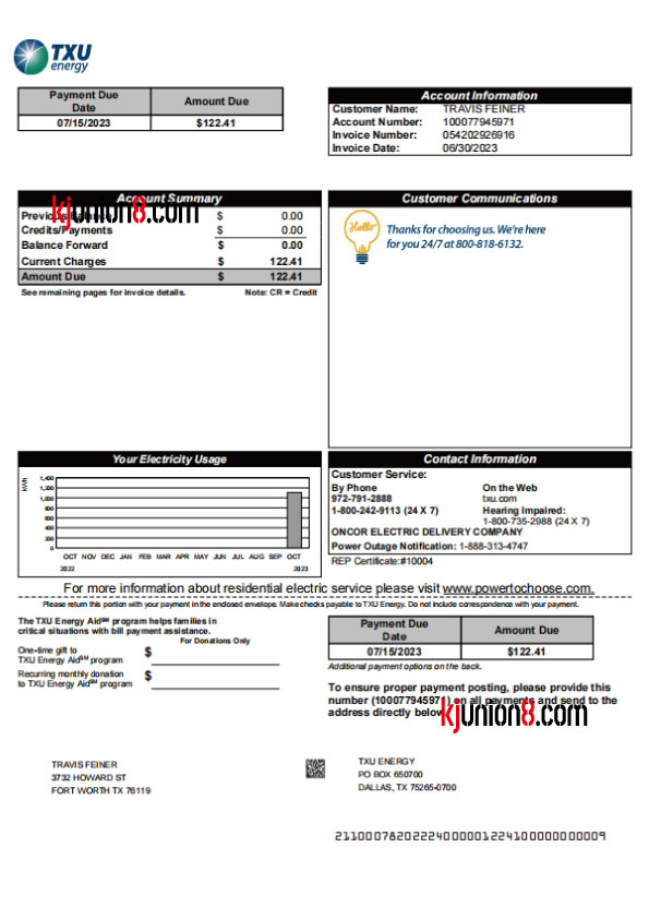 德克萨斯州电费账单 德克萨斯州电费