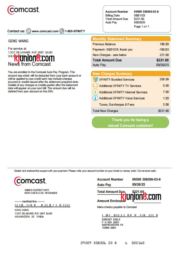德拉瓦州话费账单 美国德拉瓦州(特拉华州)话费账单