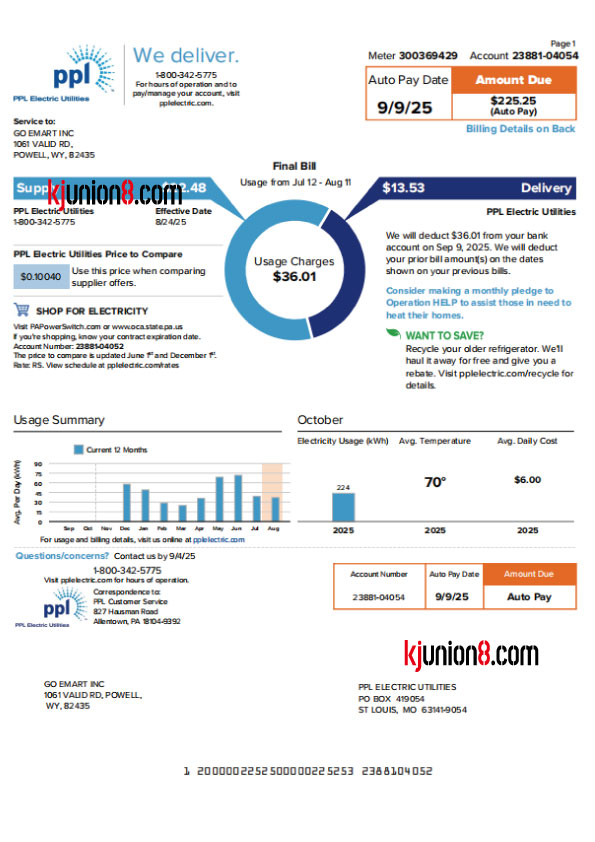 怀俄明州电费账单 美国怀俄明州电费账单