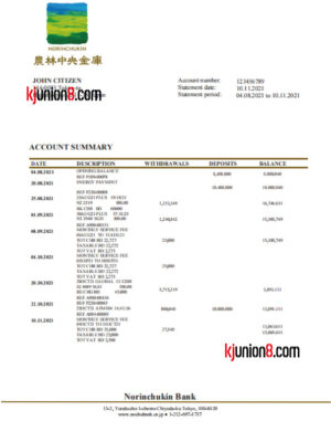 Norinchukin Bank银行对账单