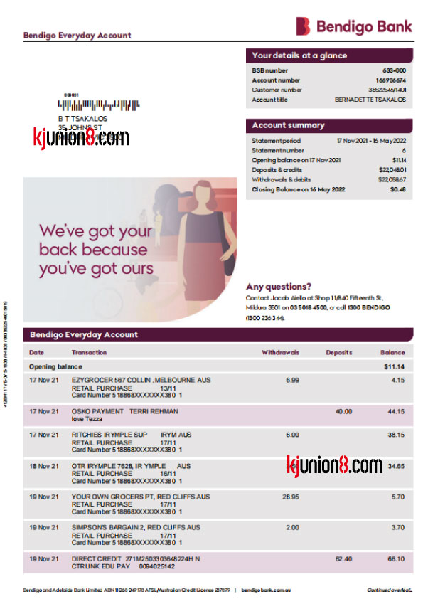 BendigoBank银行账单