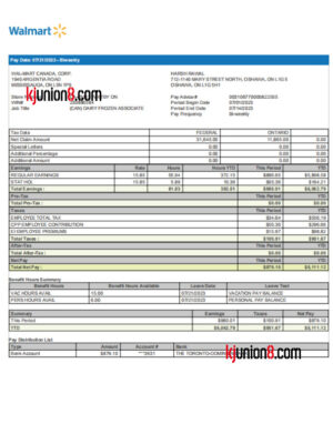 沃尔玛加拿大公司双周工资单