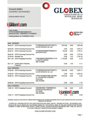 法国Globex公司的金融账户对账单