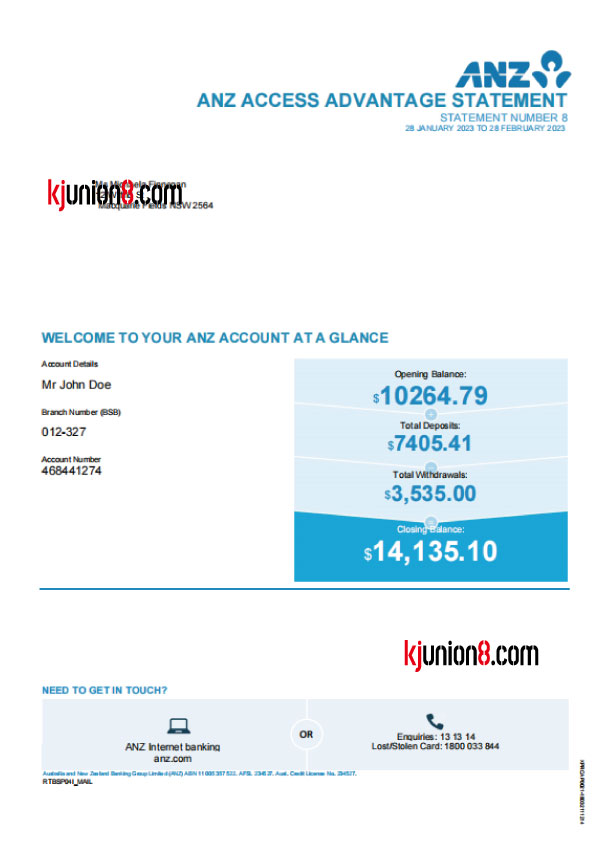 ANZ银行对账单（覆盖澳新及亚太地区）