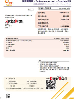 澳门电费账单