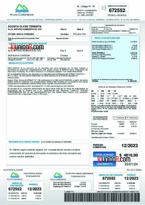 阿根廷水费账单