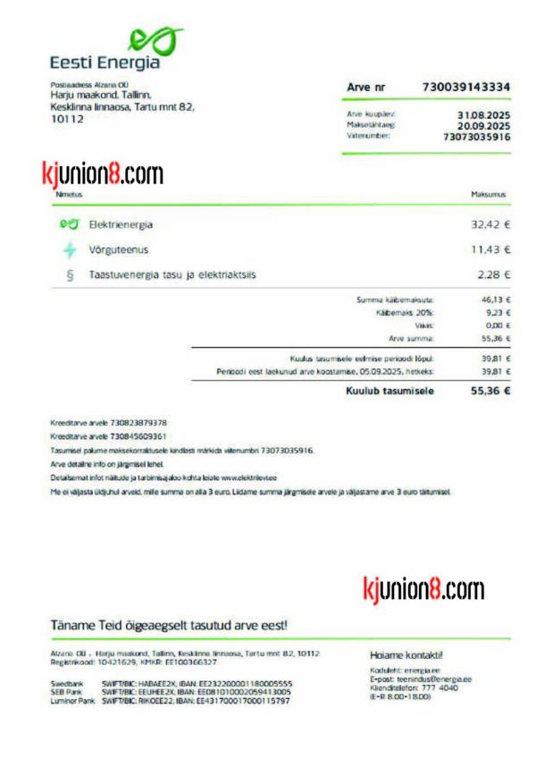 爱沙尼亚电费账单