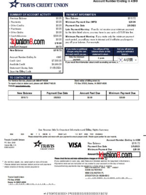 Travis Credit Union，TCU  Visa信用卡对账单