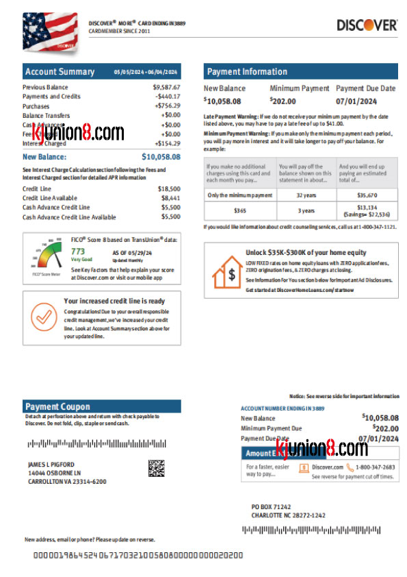 Discover信用卡对账单