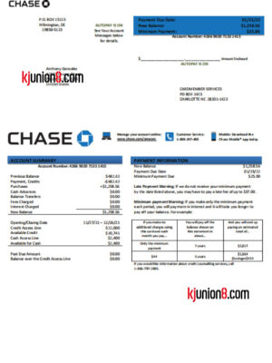 CHASE信用卡对账单(摩根大通银行）