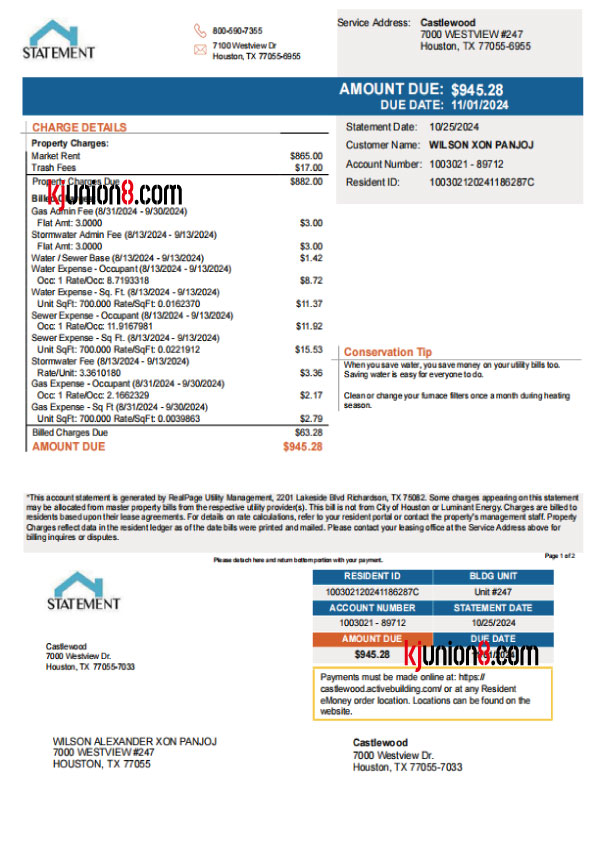 美国德克萨斯州公共事业账单